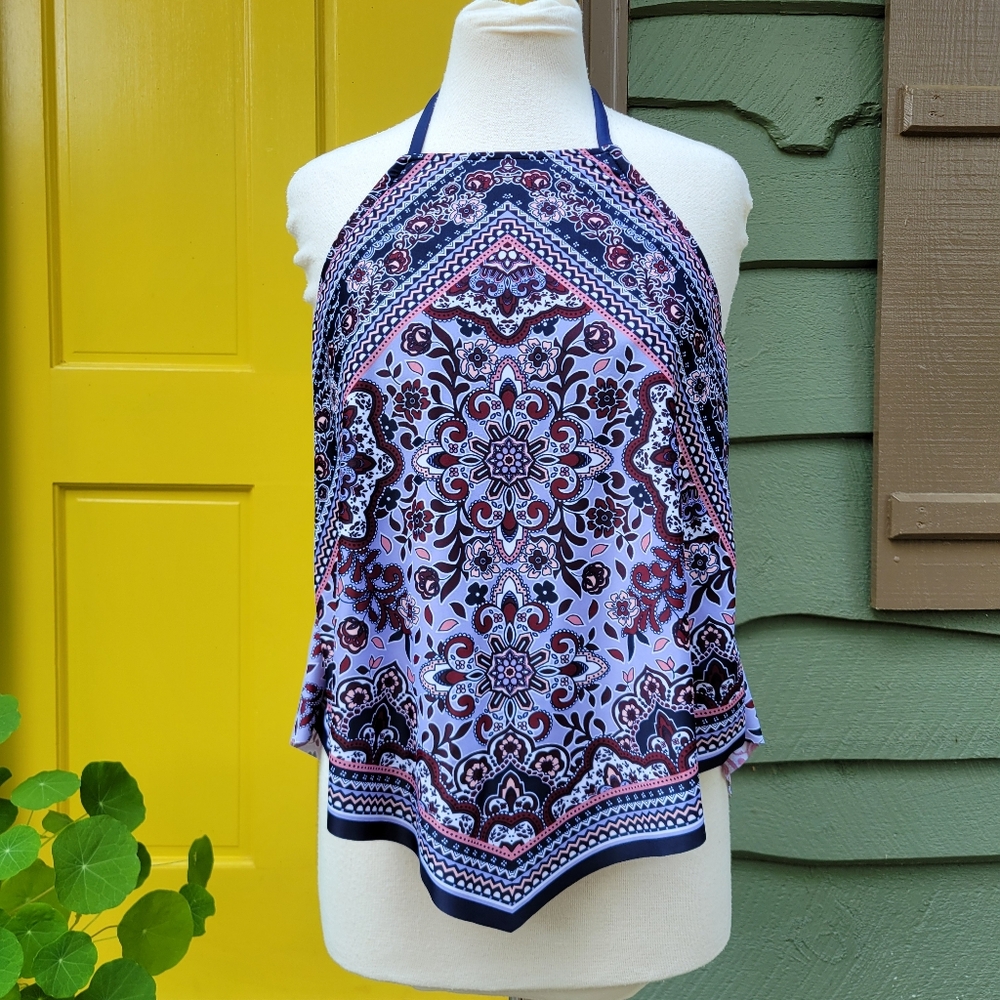 Kona Sol Halter Tankini Top Size L Boho Bandana Print Removable Pads - Picture 3 of 10